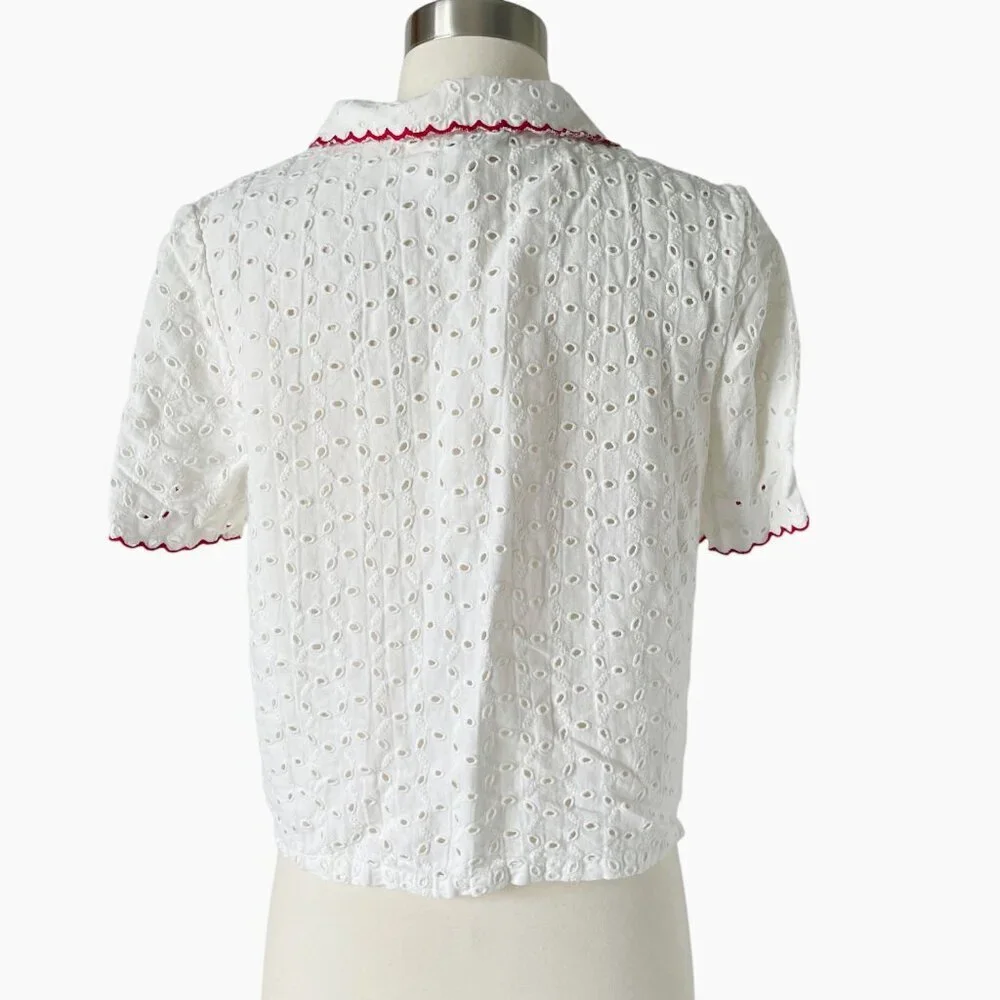 Rouje Paris Aneth White Eyelet Button Shirt Blouse Top - Picture 4 of 8